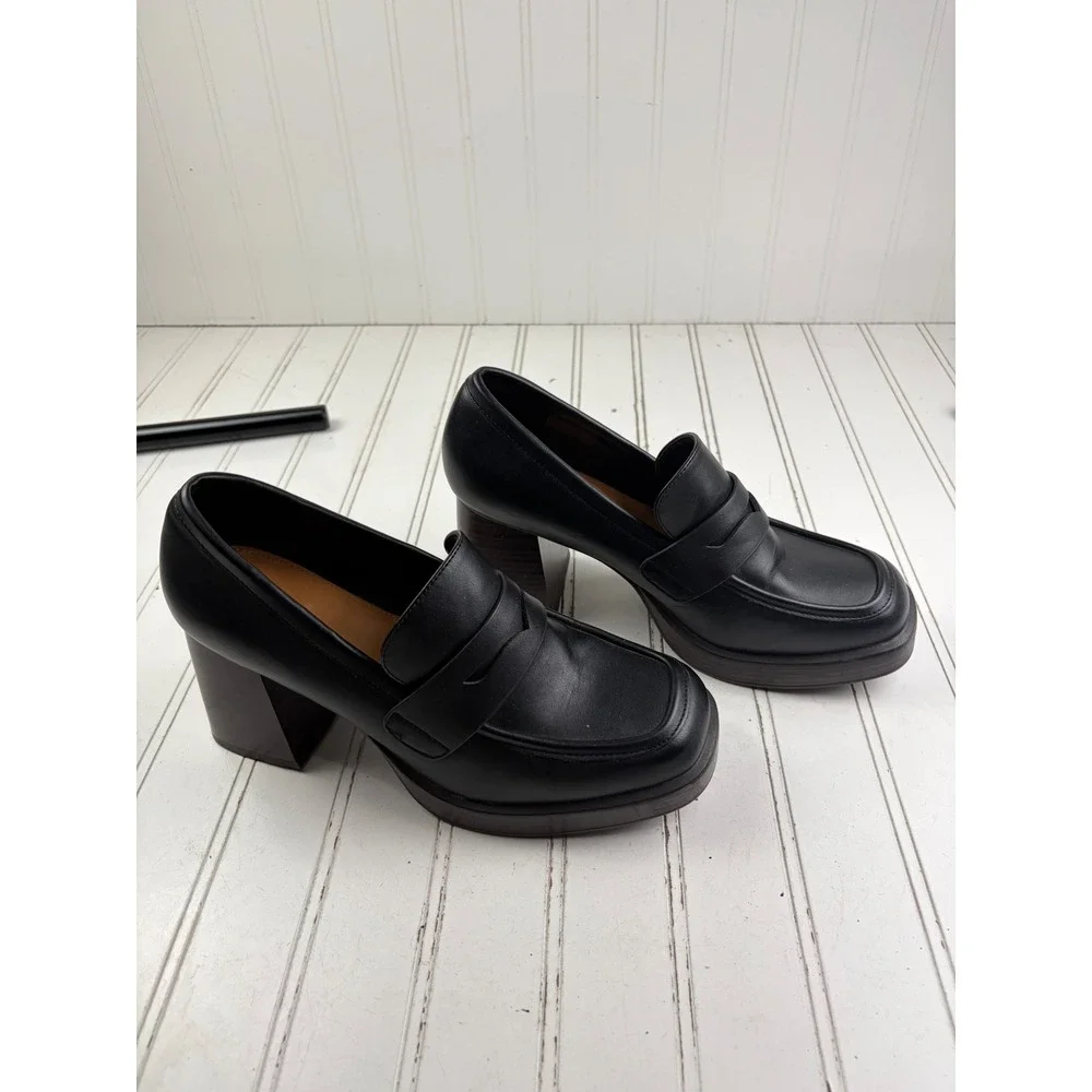 A.N.A Vintage Y2K Black Leather Penny Loafers Heels Women's Size 8M